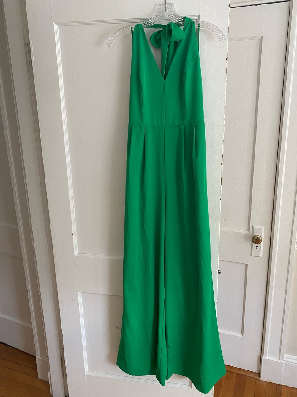 Flying Tomato Emerald Green Halter Jumpsuit with Tie Neck & Pockets